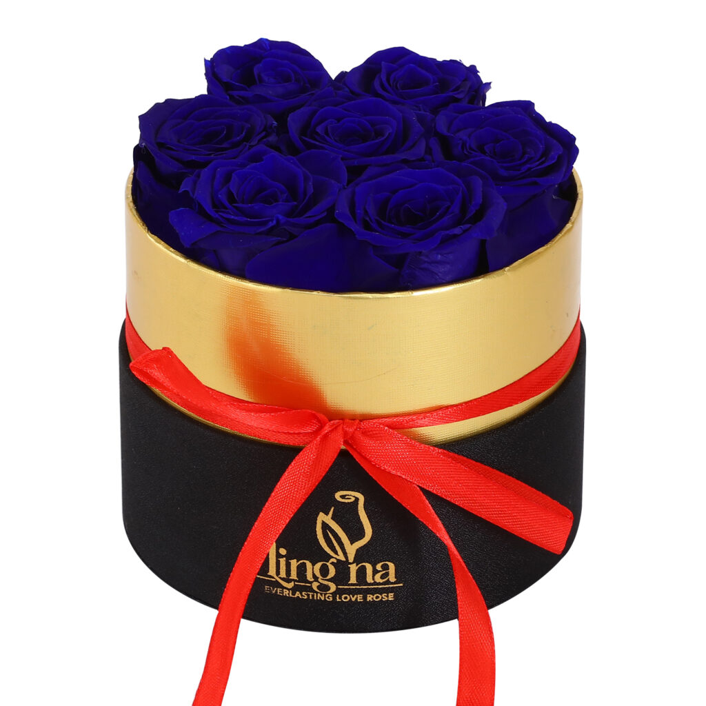 Classic 7 Preserved Roses – Round Everlasting Rose Display with Signature Round Gift Box